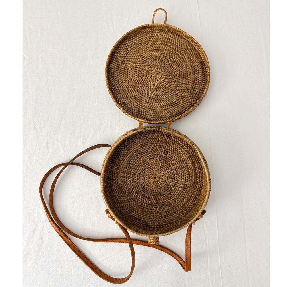 Woven Round Crossbody Bag in Brown - Picture 6 of 11